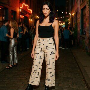 WeWoreWhat High Rise Wide Leg Scribble Jeans Size 26 Retail price $168 New Tags